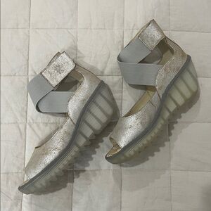 Fly London Silver Wedge Sandals with Straps
